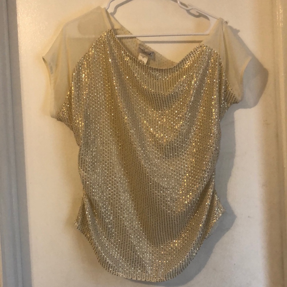 Ludi brand off the shoulder sequins gold blouse.